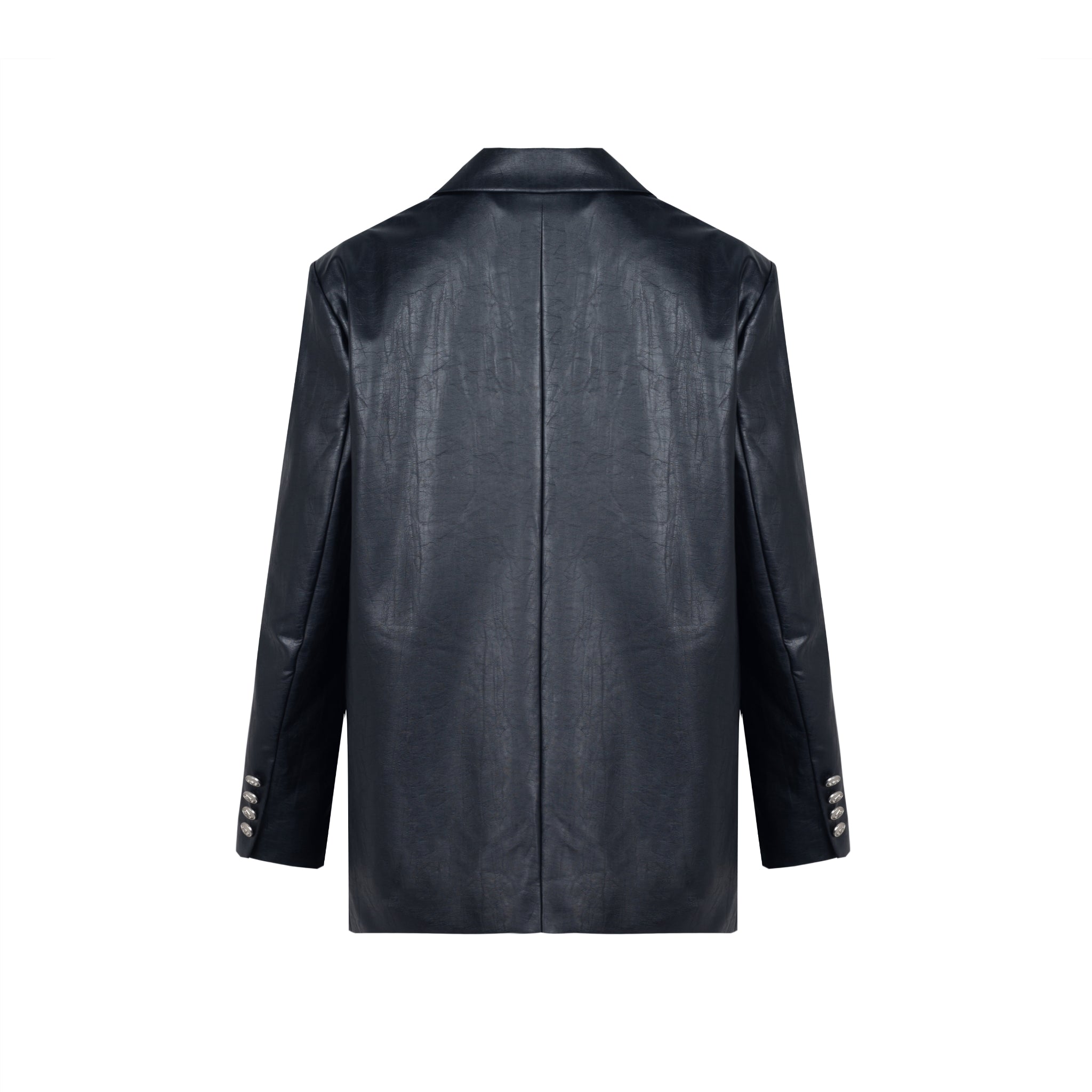 THREE QUARTERS Black Retro Washed Faux Leather Blazer | MADA IN CHINA