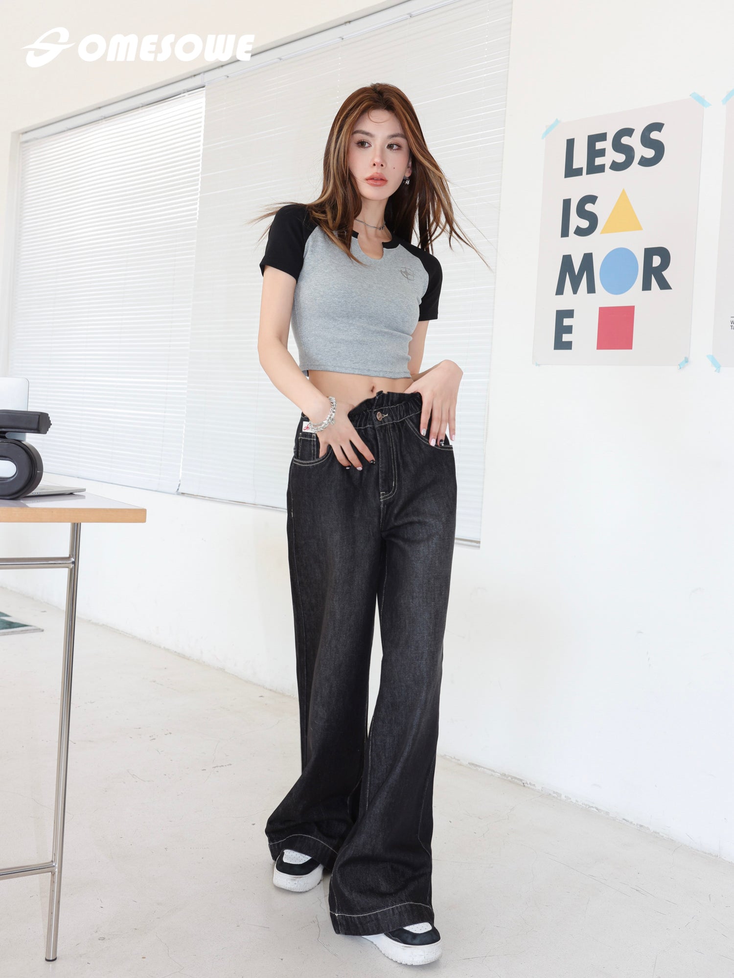 SOMESOWE Black Retro Wide Leg Jeans | MADA IN CHINA