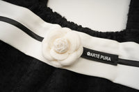 ARTE PURA Black Seersucker Dress With White Floral Ribbon | MADA IN CHINA