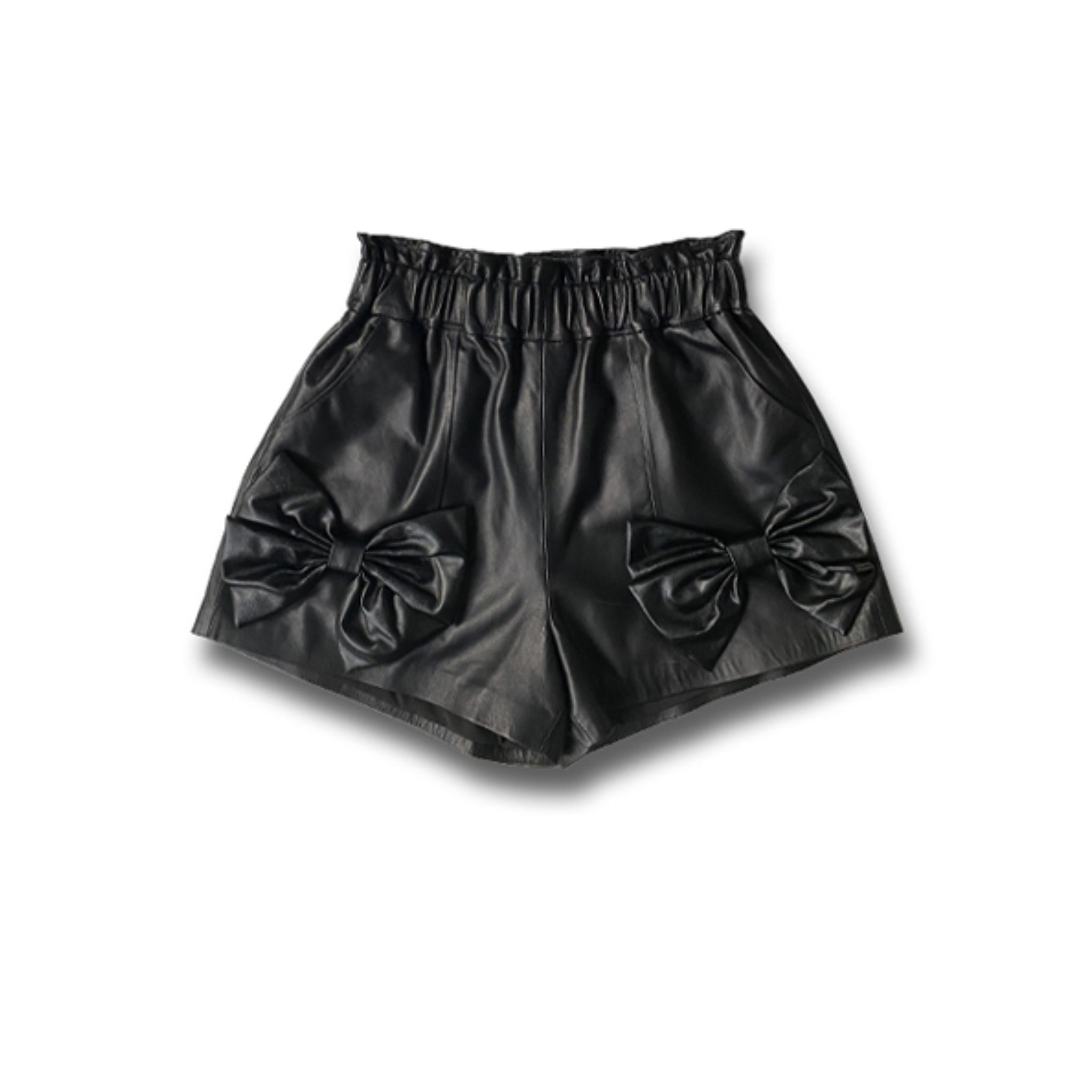 AIMME SPARROW Black Sheepskin Bow Leather Shorts | MADA IN CHINA