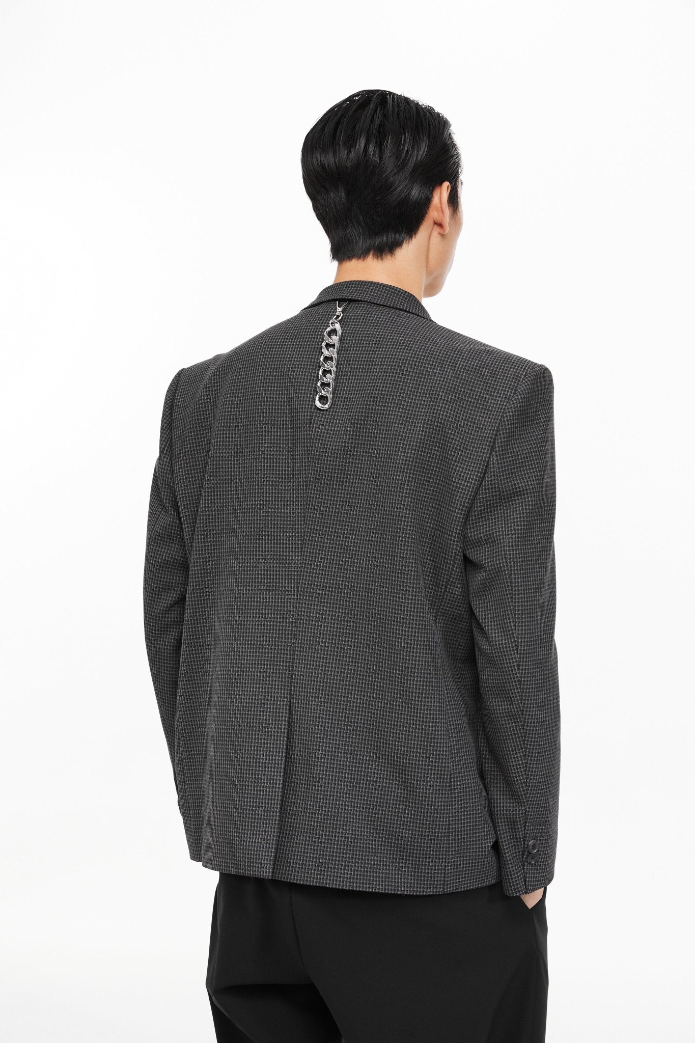 UNAWARES Black Single-Breasted Houndstooth Suit with Toggle Fastening | MADA IN CHINA