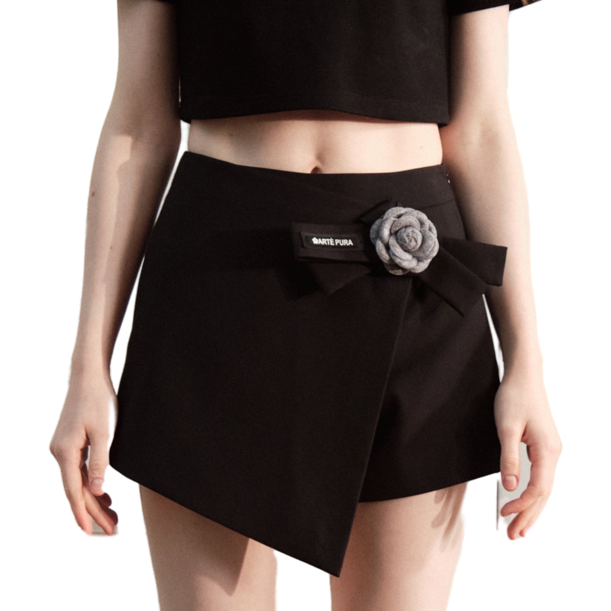 ARTE PURA Black Skirt Pants With Silver Flower | MADA IN CHINA