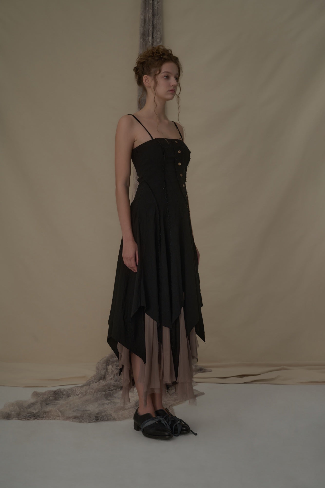 ELYWOOD Black Slant Split Camisole Dress | MADA IN CHINA