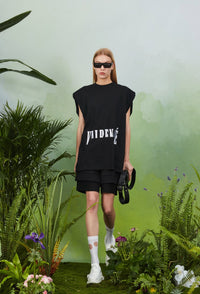 VANN VALRENCÉ Black Sleeveless T-shirt With Shoulder Pads | MADA IN CHINA