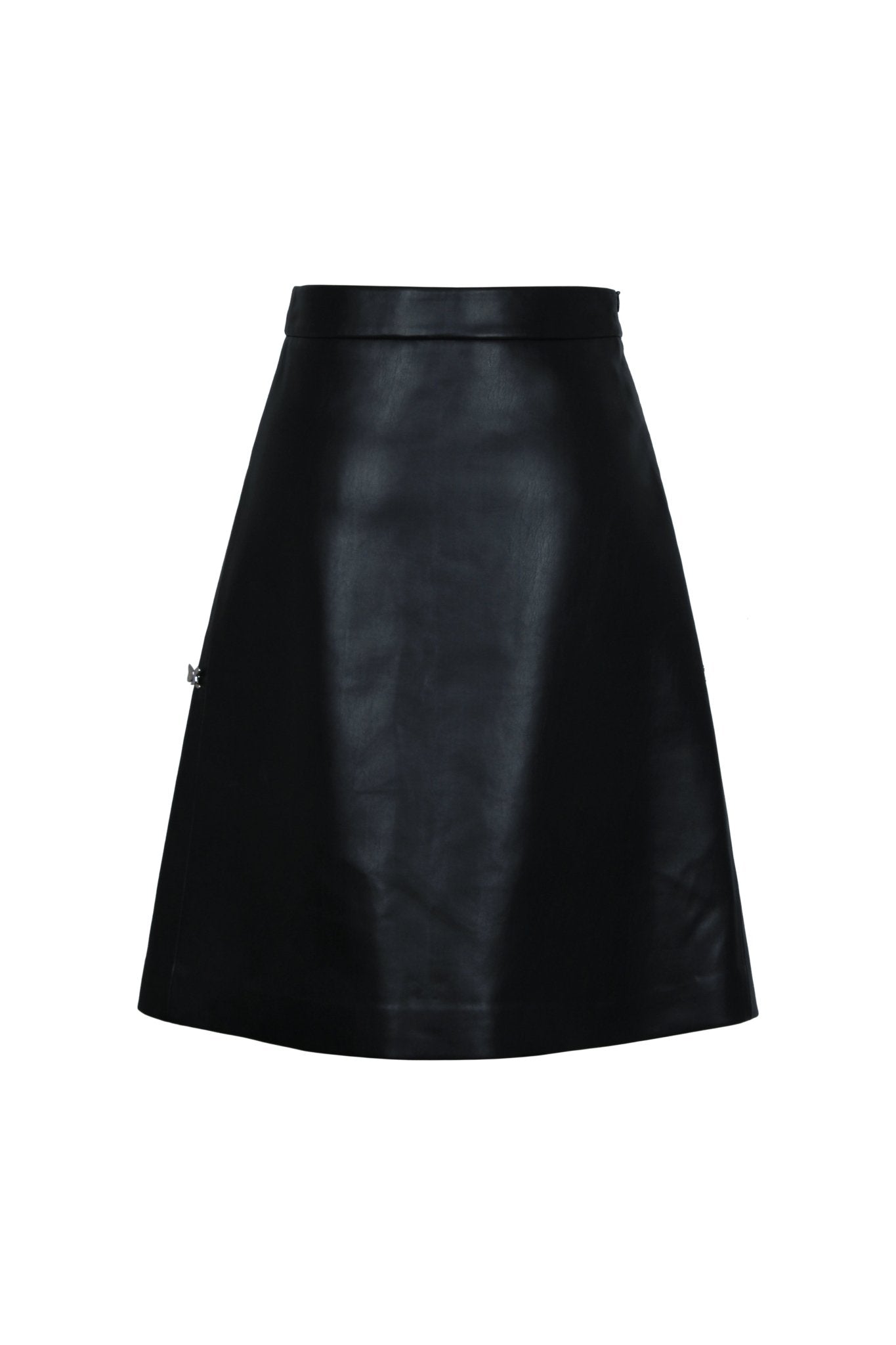 CALVIN LUO Black Small Butterfly Decorated Leather Skirt | MADA IN CHINA