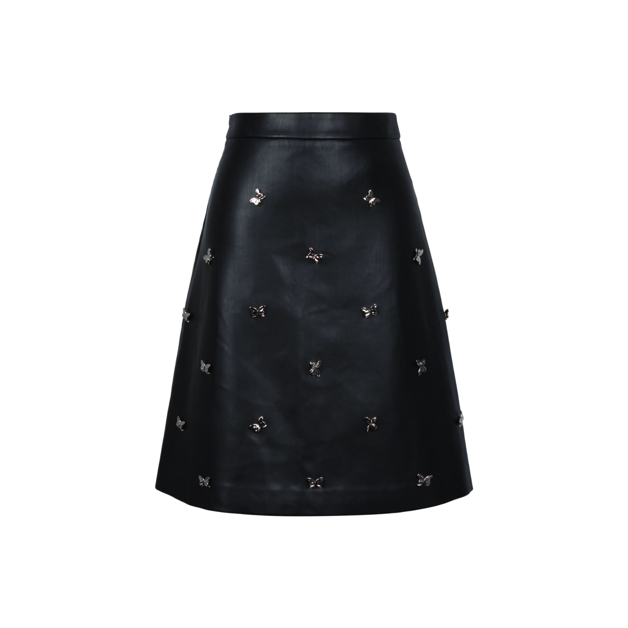 CALVIN LUO Black Small Butterfly Decorated Leather Skirt | MADA IN CHINA