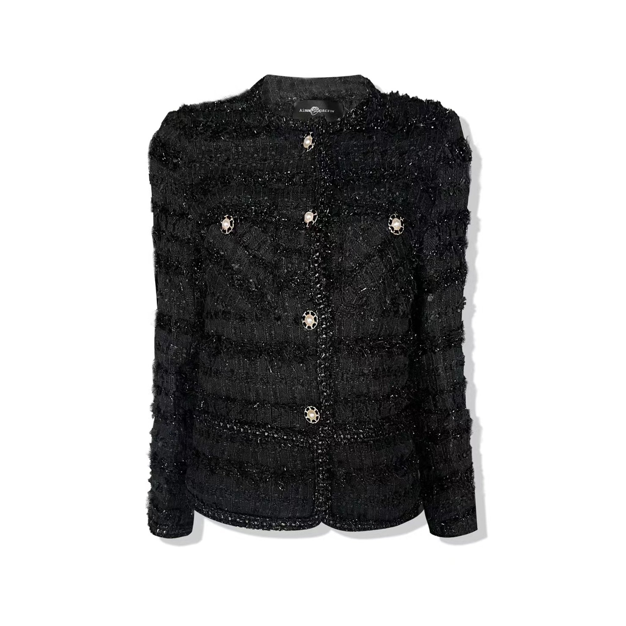 AIMME SPARROW Black Sparkly Silk Little Fragrance Jacket | MADA IN CHINA