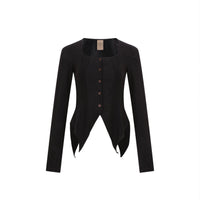 ELYWOOD Black Square Collar Top With Buttons | MADA IN CHINA