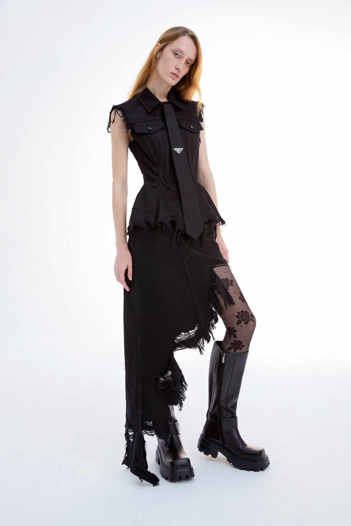 LOST IN ECHO Black Square Toe Knee High Boots | MADA IN CHINA