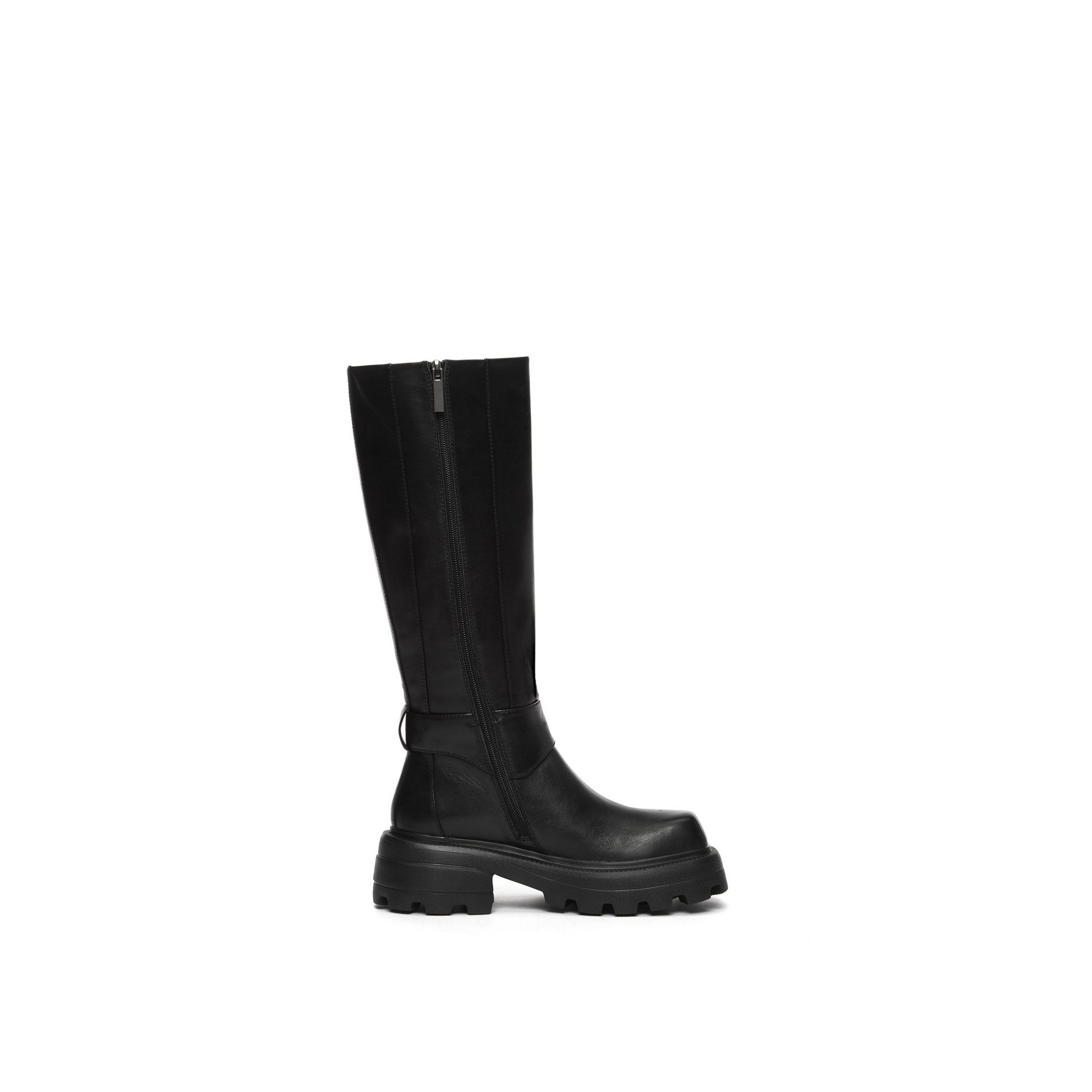 LOST IN ECHO Black Square Toe Knee High Boots | MADA IN CHINA