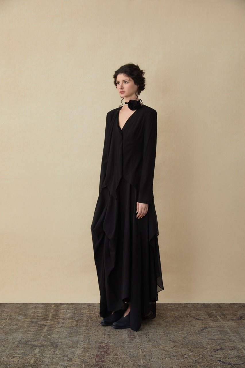 ELYWOOD Black Staggered Layers Shirt | MADA IN CHINA