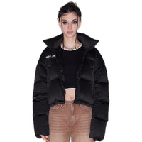 ANDREA MARTIN Black Stand Collar Letter Down Jacket | MADA IN CHINA
