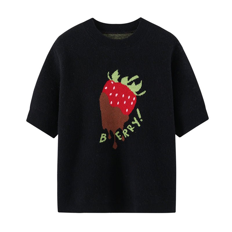 SOMESOWE Black Strawberry Fruit T-shirt | MADA IN CHINA