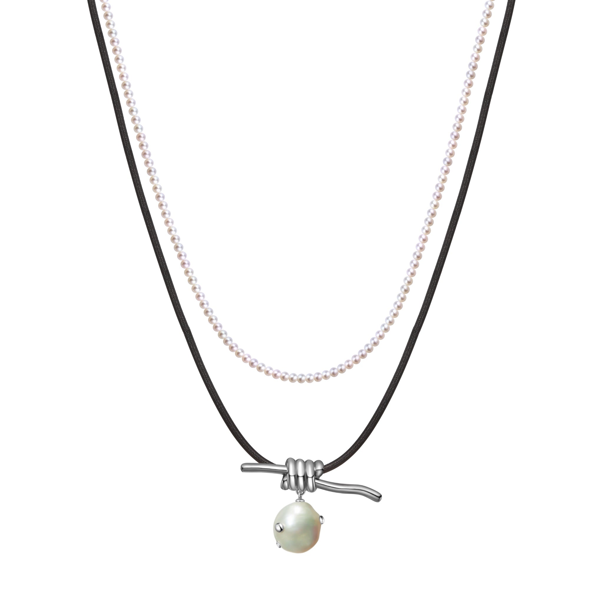 LOST IN ECHO Black Stretch Knot Double Layer Pearl Necklace | MADA IN CHINA