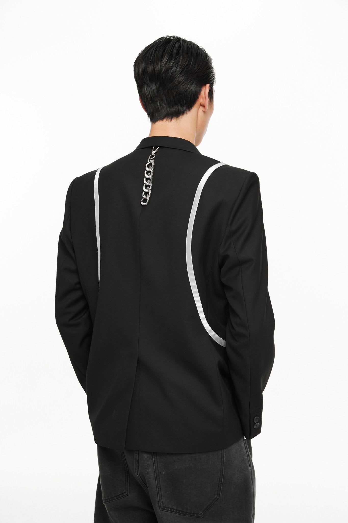 UNAWARES Black Structured Line Spliced Double-Breasted Suit | MADA IN CHINA
