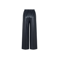 THREE QUARTERS Black Super Soft Logo Faux Leather Trousers | MADA IN CHINA