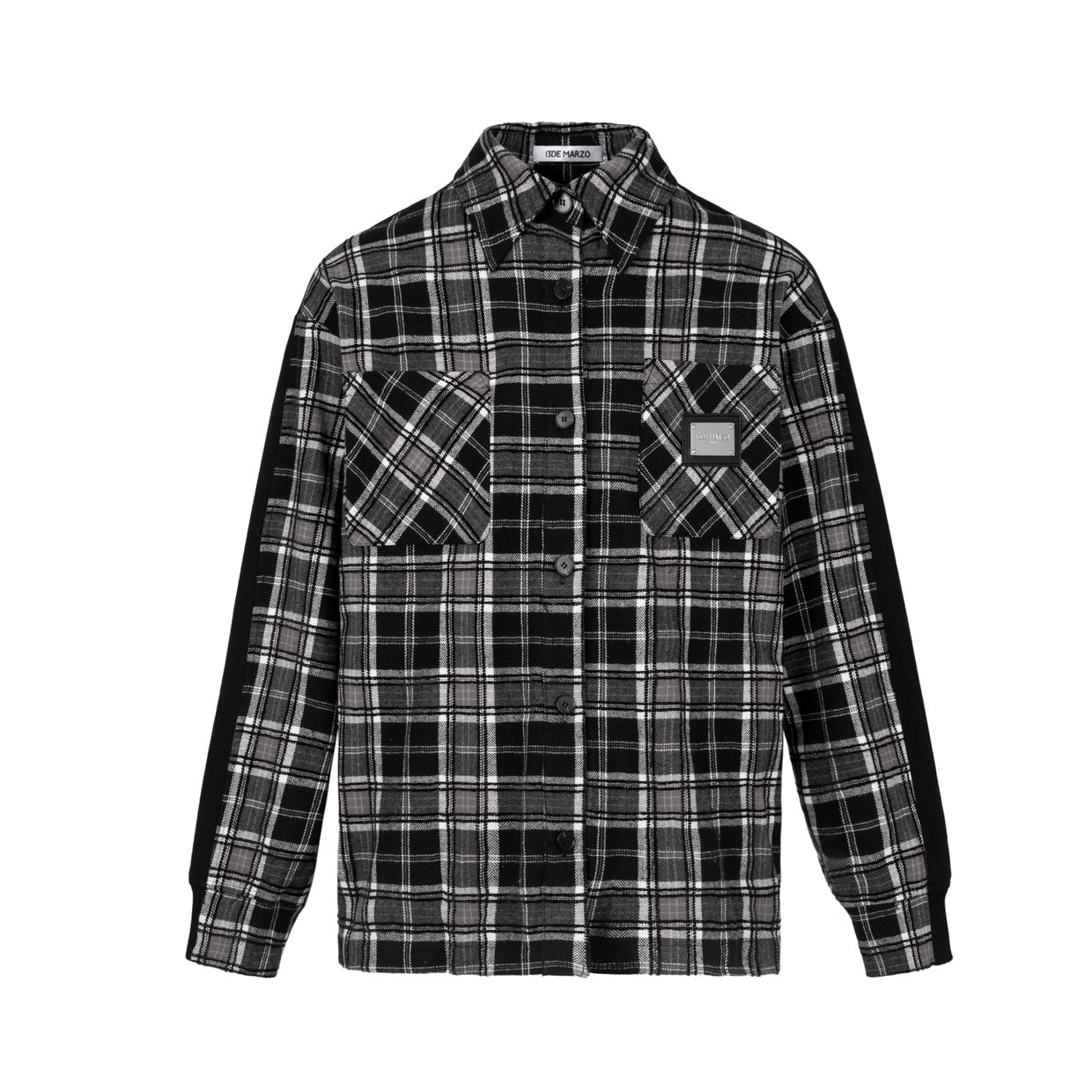 13 DE MARZO Black Sweatshirt Patchwork Plaid Shirt | MADA IN CHINA