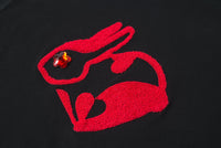 SOMESOWE Black T-Shirt With Red Rabbit Embroidery | MADA IN CHINA