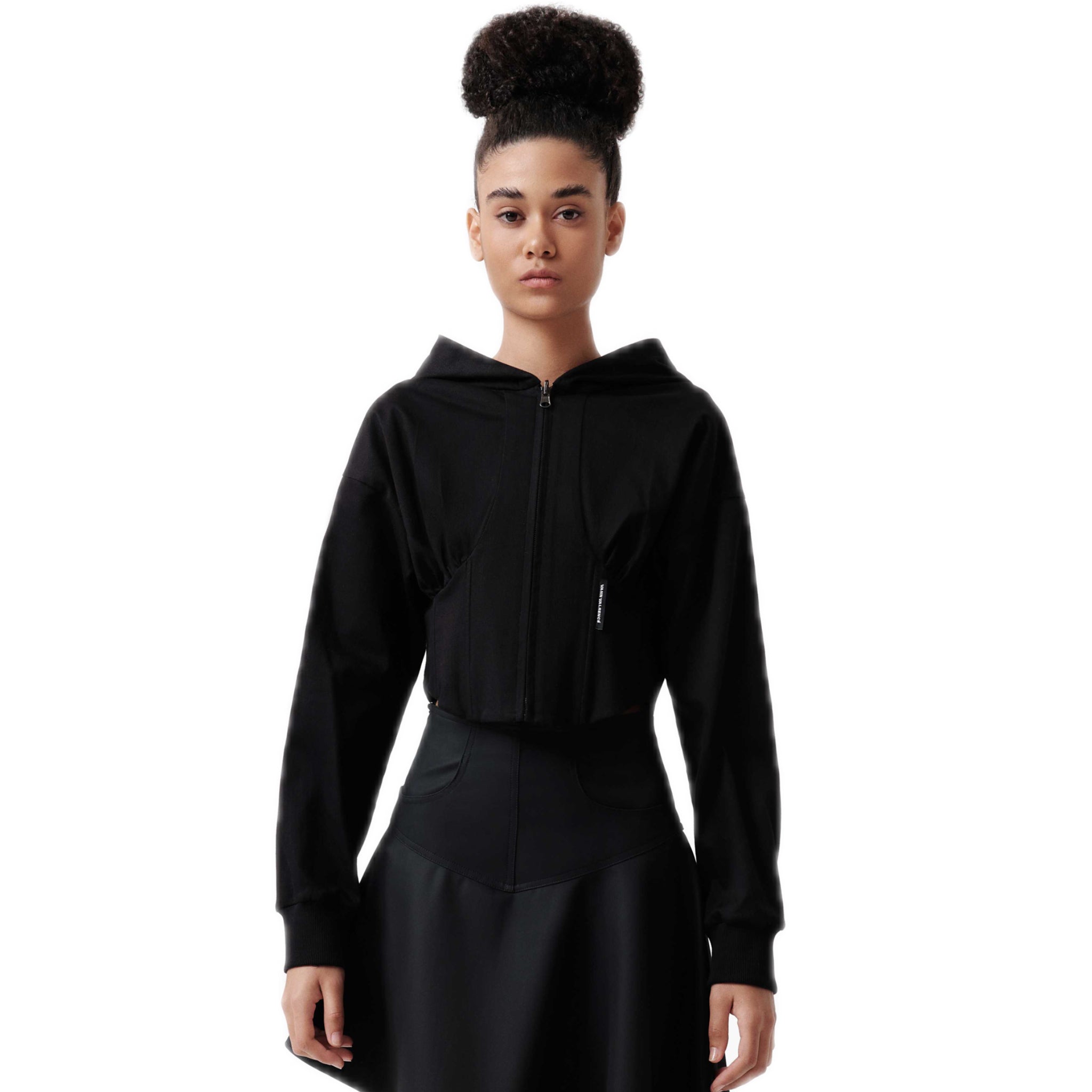 VANN VALRENCÉ Black Tie-waisted Herringbone Hooded Sweatshirt | MADA IN CHINA