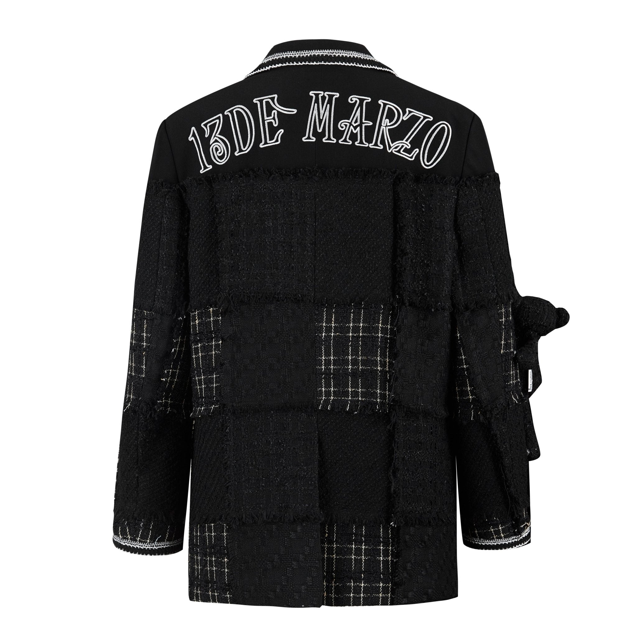 13DE MARZO Black Tweed Patchwork Suit Coat | MADA IN CHINA