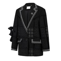 13DE MARZO Black Tweed Patchwork Suit Coat | MADA IN CHINA