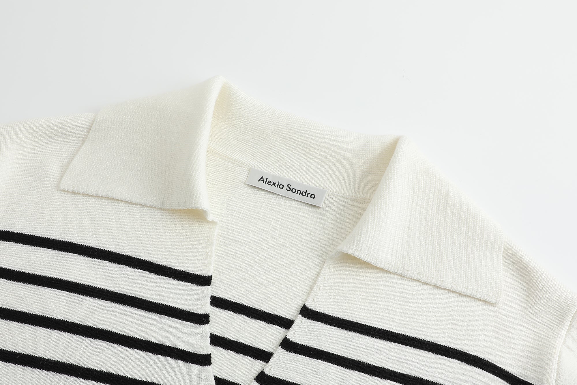 Alexia Sandra Black V-Neck Stripe Polo Sweater | MADA IN CHINA