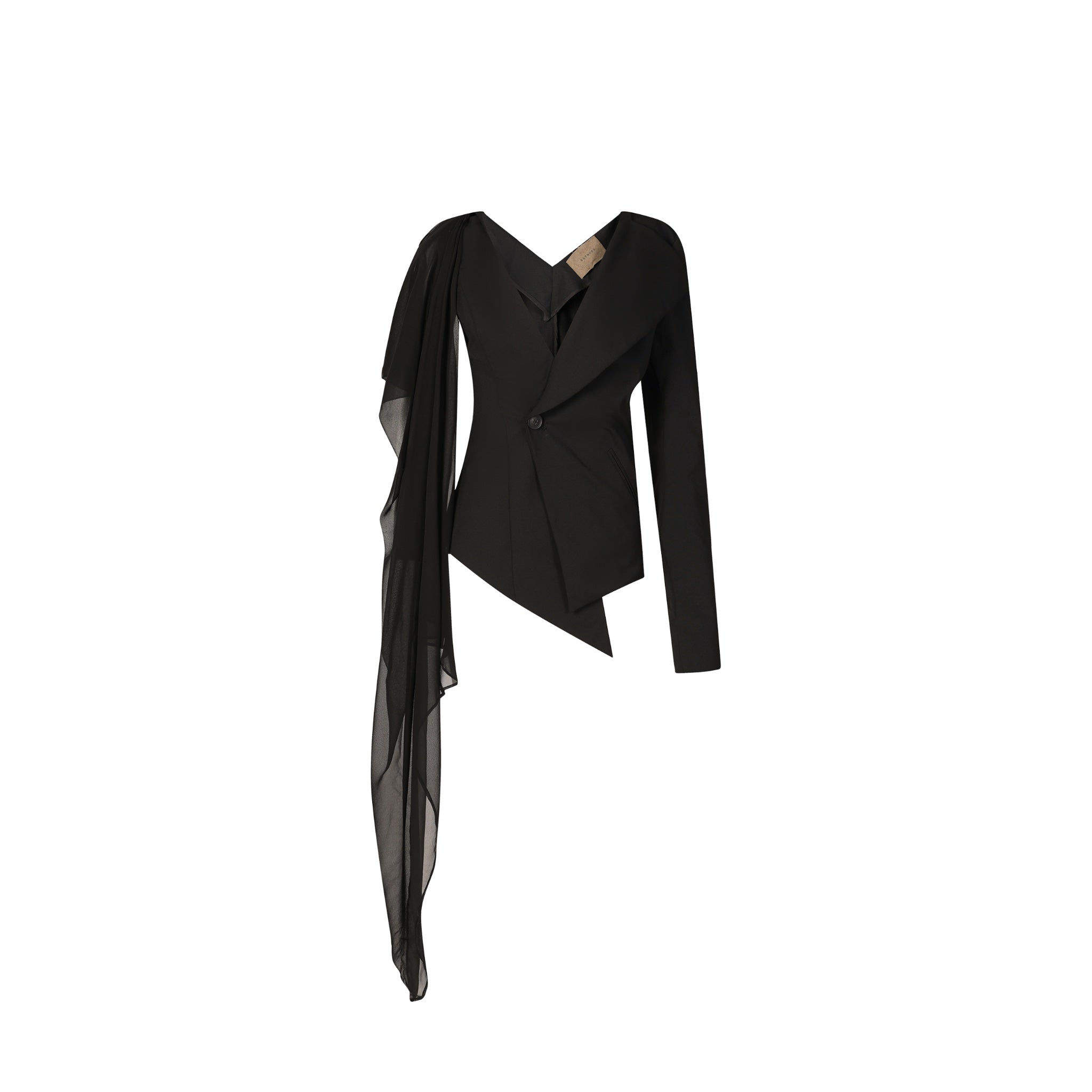 ELYWOOD Black V-Neck Suit With Shoulder Gauze Piece | MADA IN CHINA