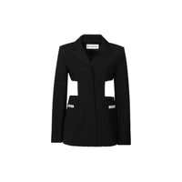 ANN ANDELMAN Black Waistless Collar Label Jacket | MADA IN CHINA