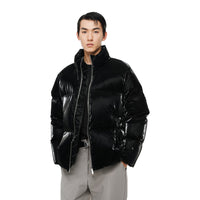 UNAWARES Black Water-Gloss Custom Buckle Down Jacket | MADA IN CHINA