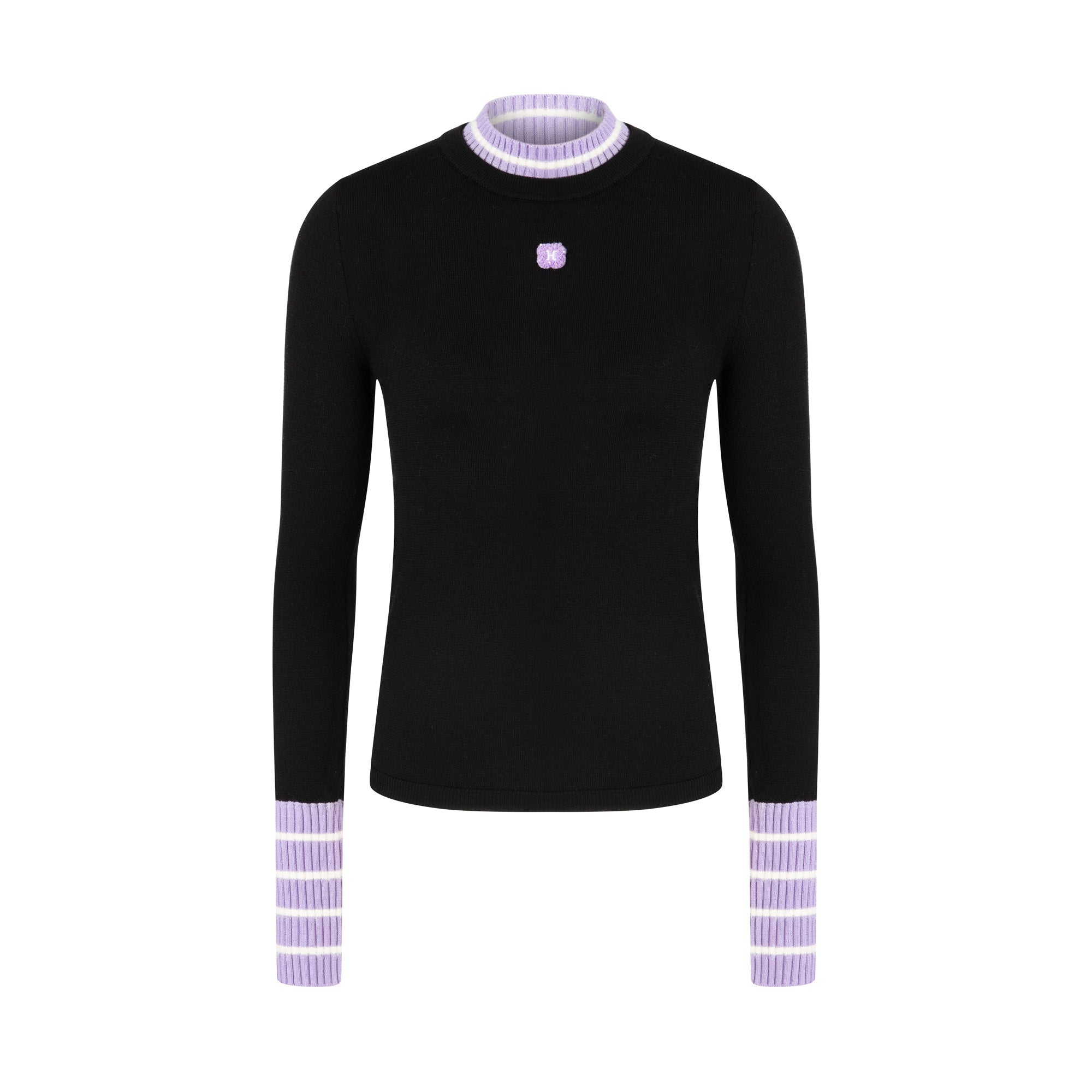 HERLIAN Black Wool Double Layer Collar Bottom Sweater | MADA IN CHINA