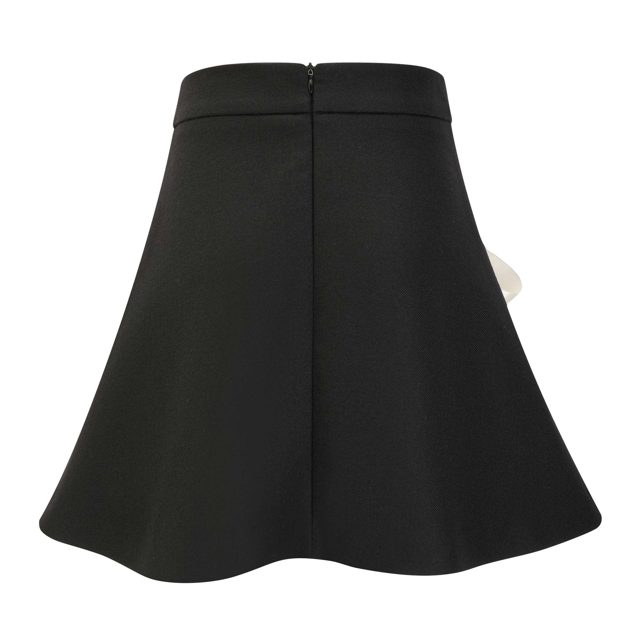 ARTE PURA Black Wool Perforated Bow Half Skirt | MADA IN CHINA