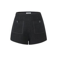 THREE QUARTERS Black Wool Sequin Trimmed Shorts | MADA IN CHINA