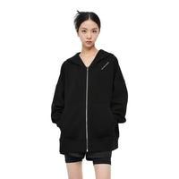 UNAWARES Black Zipper Silver Thread Embroidery Oversized Hoodie Jacket | MADA IN CHINA