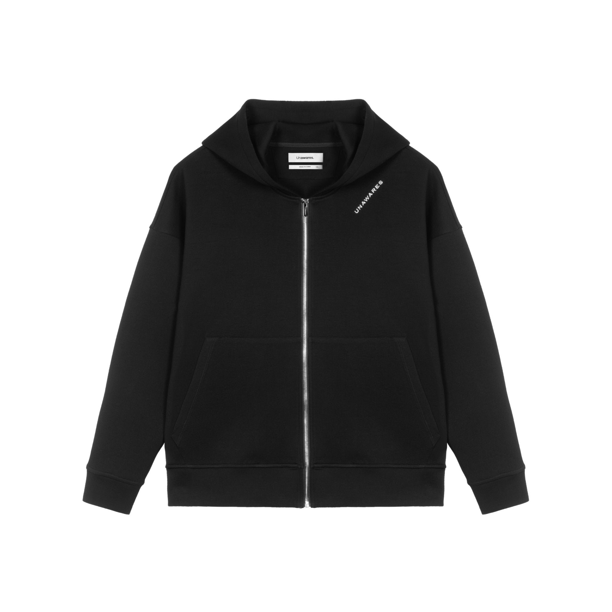 UNAWARES Black Zipper Silver Thread Embroidery Oversized Hoodie Jacket | MADA IN CHINA