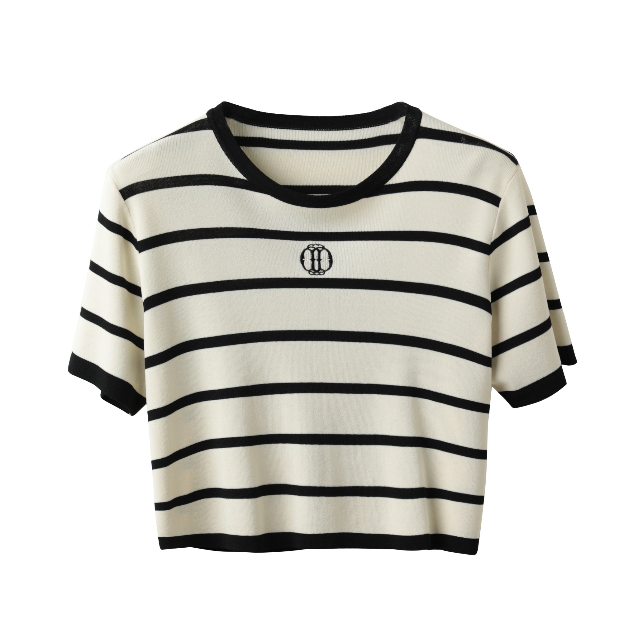 ICE DUST Black&White Ice Linen Embroidered Stripe T-Shirt | MADA IN CHINA