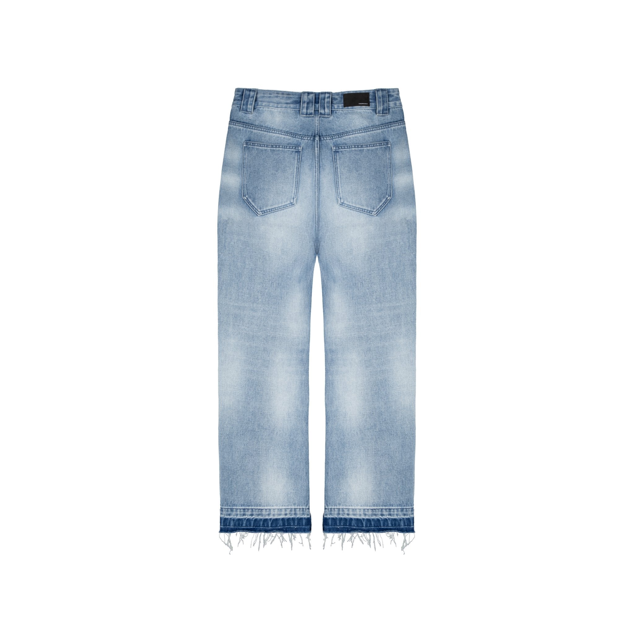 UNAWARES Blue Alien Patch Pocket Washed Denim Jeans | MADA IN CHINA