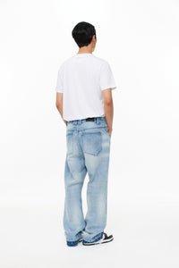 UNAWARES Blue Alien Patch Pocket Washed Denim Jeans | MADA IN CHINA