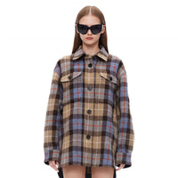 ANN ANDELMAN Blue and Brown Autumn Winter Plaid Jacket | MADA IN CHINA
