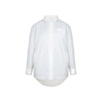 ANN ANDELMAN Blue and White Vertical Stripe Long Sleeve Shirts | MADA IN CHINA