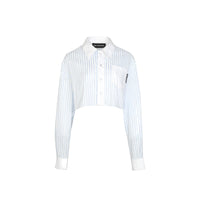 ANN ANDELMAN Blue and White Vertical Stripe Short Shirts | MADA IN CHINA