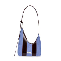LOST IN ECHO Blue Asymmetric Patchwork Small Crescent Bag | MADA IN CHINA