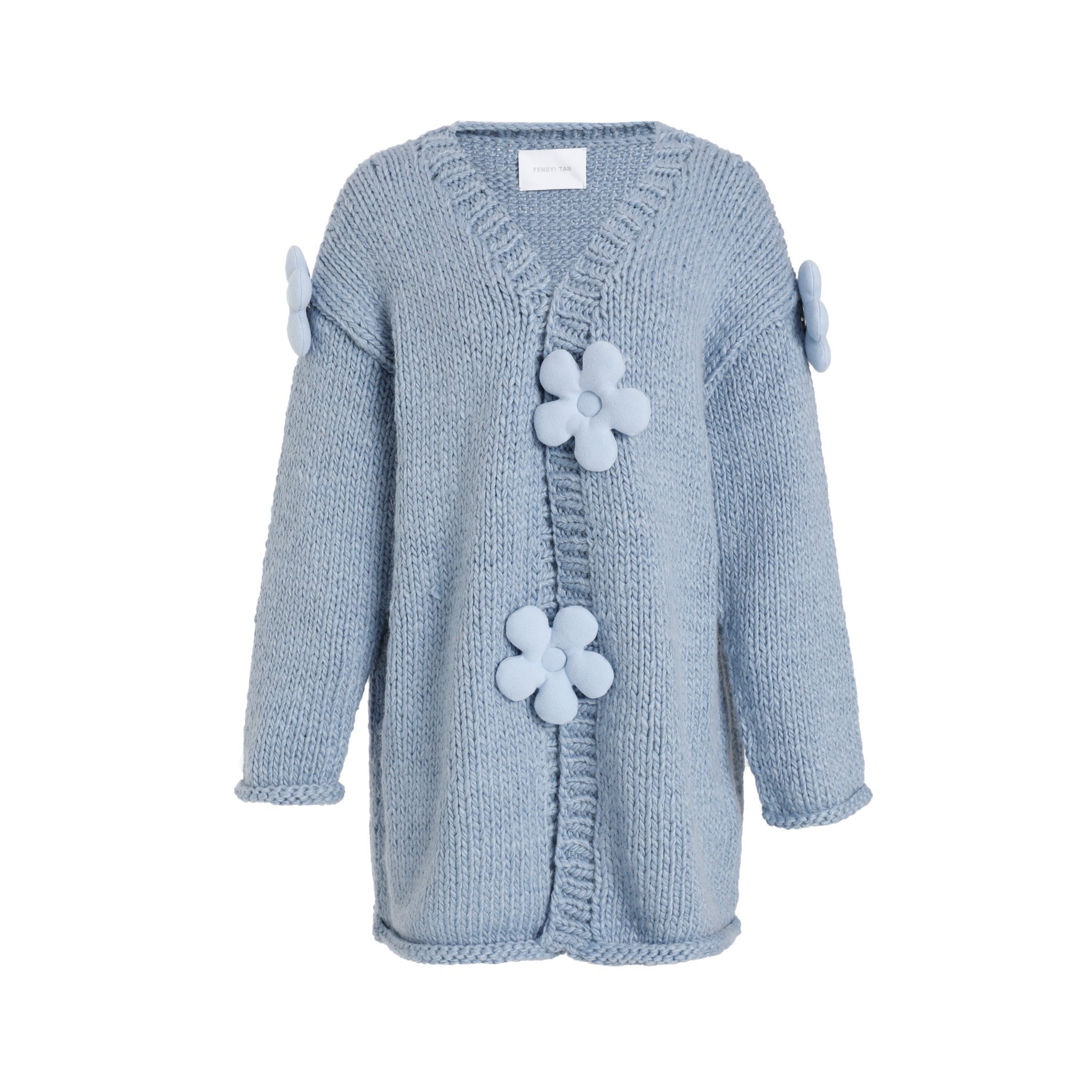 FENGYI TAN Blue Crochet Flower Cardigan | MADA IN CHINA