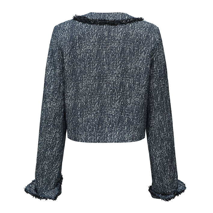 ARTE PURA Blue Denim Checked Round-Neck Jacket | MADA IN CHINA