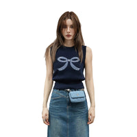 SOMESOWE Blue Embroidered Bow Knit Vest | MADA IN CHINA