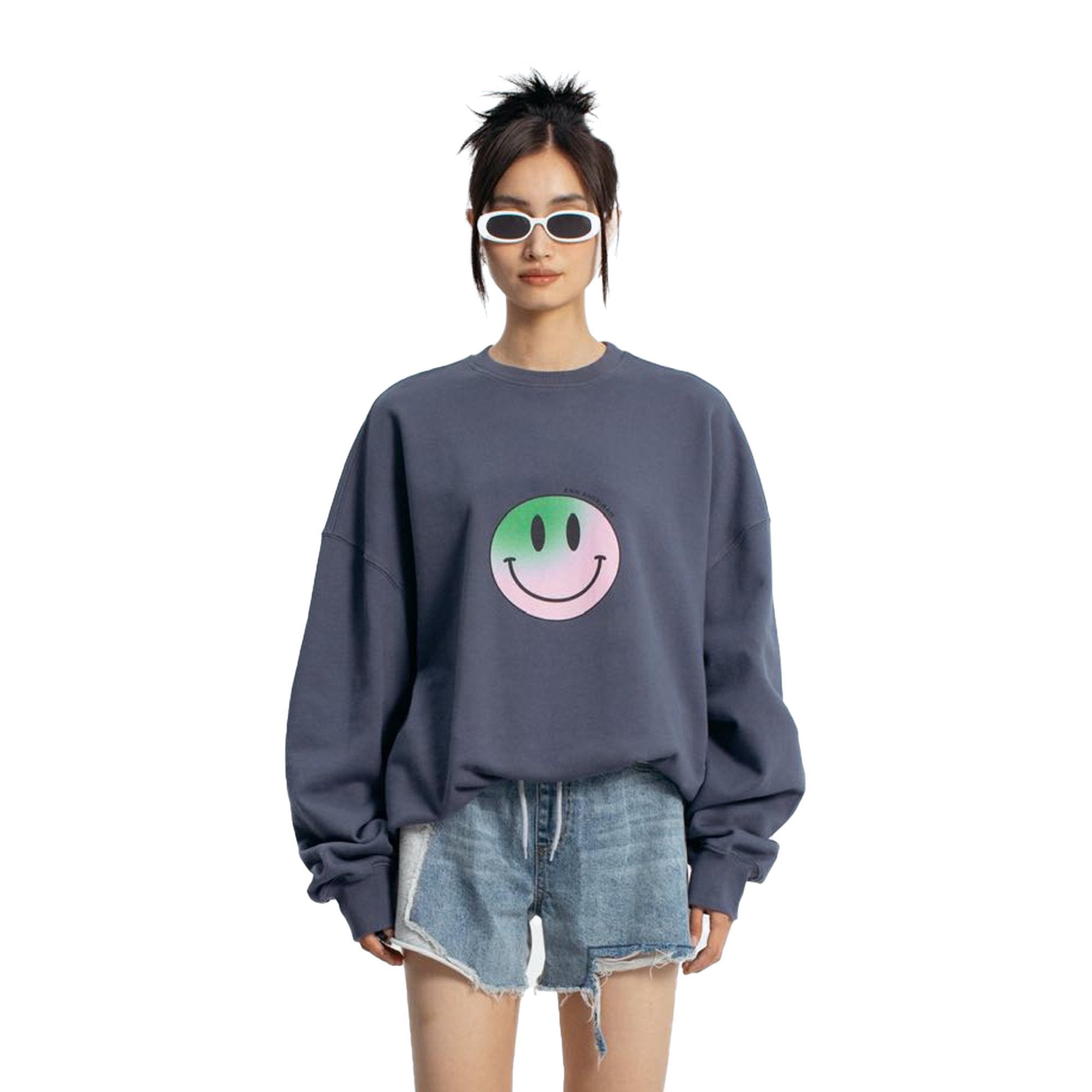 ANN ANDELMAN Blue Gradient Smiley Face Sweater | MADA IN CHINA