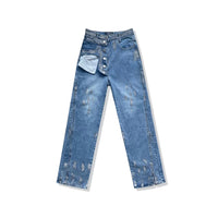 AIMME SPARROW Blue Graffiti Dirty Jeans | MADA IN CHINA