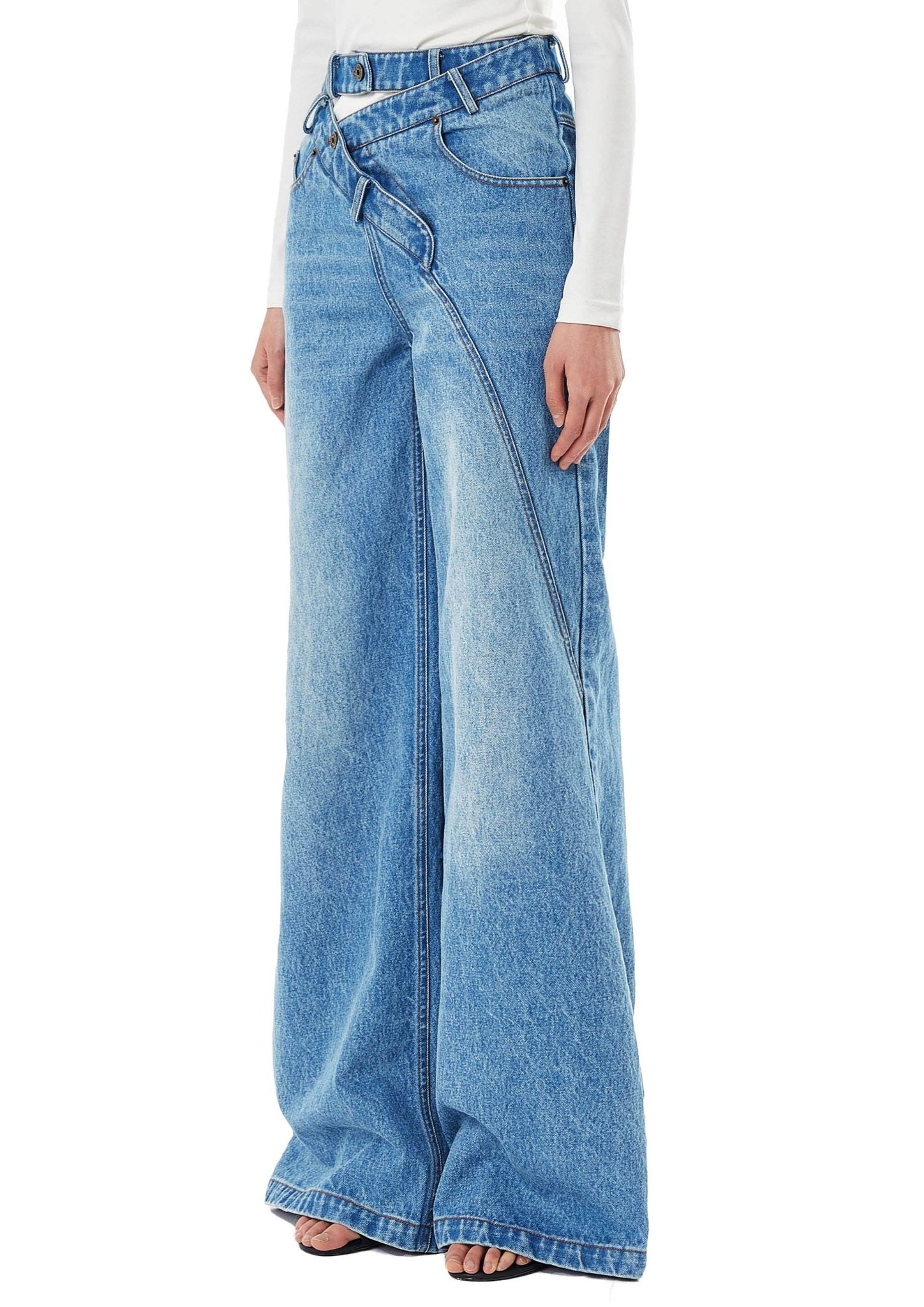 MARRKNULL Blue Hollowed Out Denim Pants | MADA IN CHINA