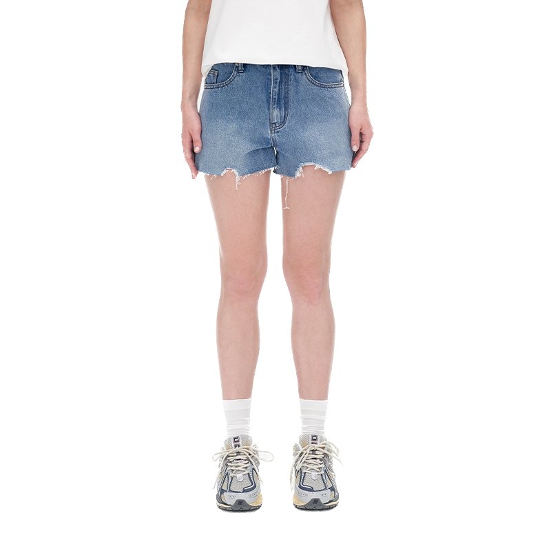 HERLIAN Blue Logo Print Tassel Short Jeans | MADA IN CHINA