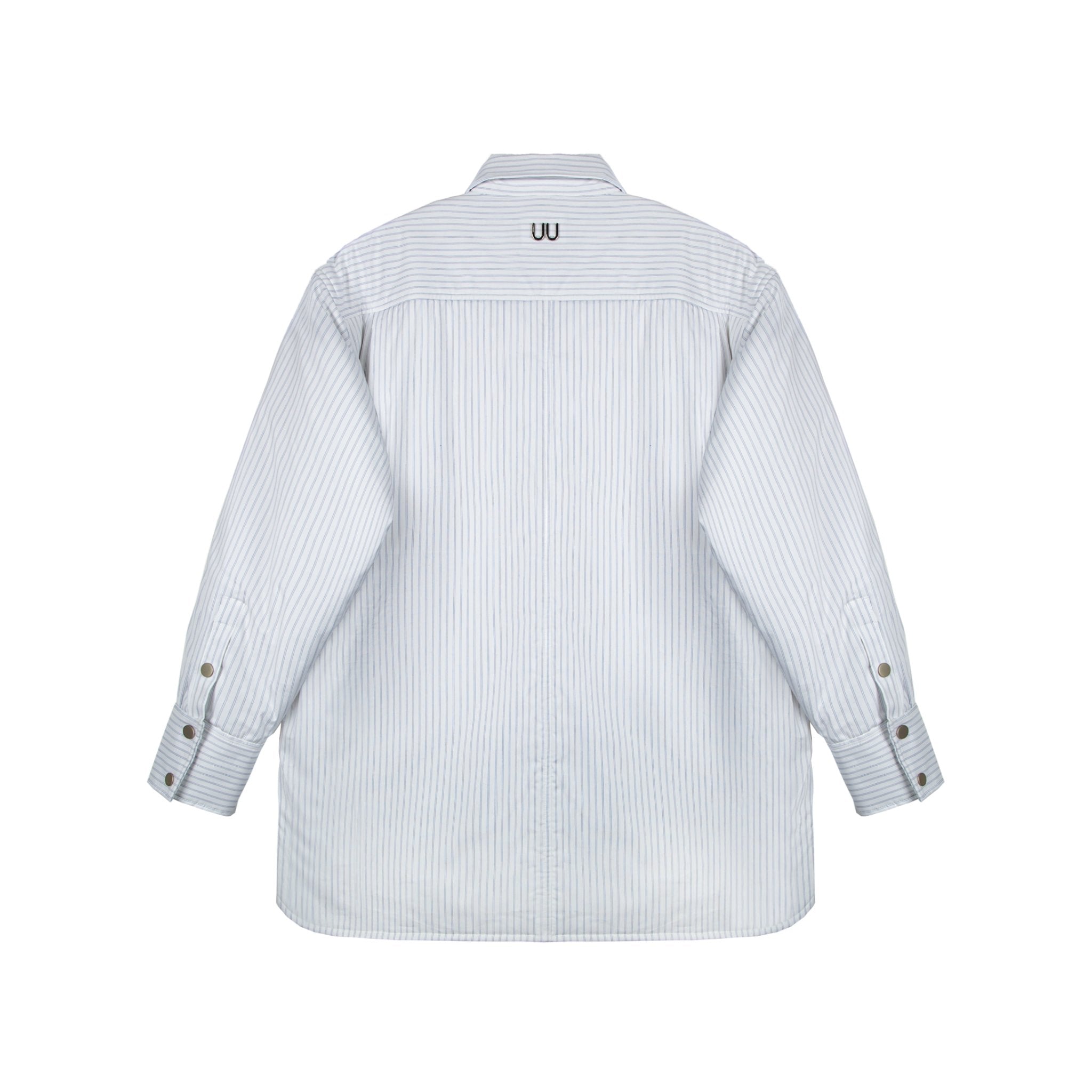 UNAWARES Blue Multi-Pocket Striped Padded Shirt | MADA IN CHINA