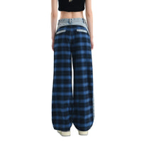 ANN ANDELMAN Blue Plaid Patchwork Jeans | MADA IN CHINA